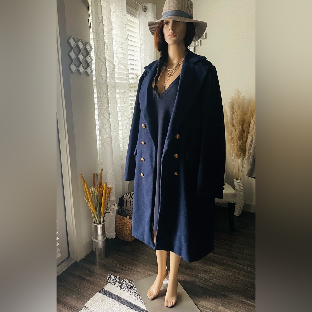 Navy Blue Midi Pea Coat XL